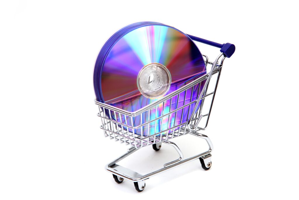 Shopping cart with music CDs DVDs