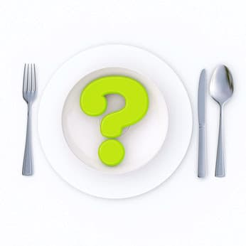 Dinnerware place setting with question mark in the middle of the plate